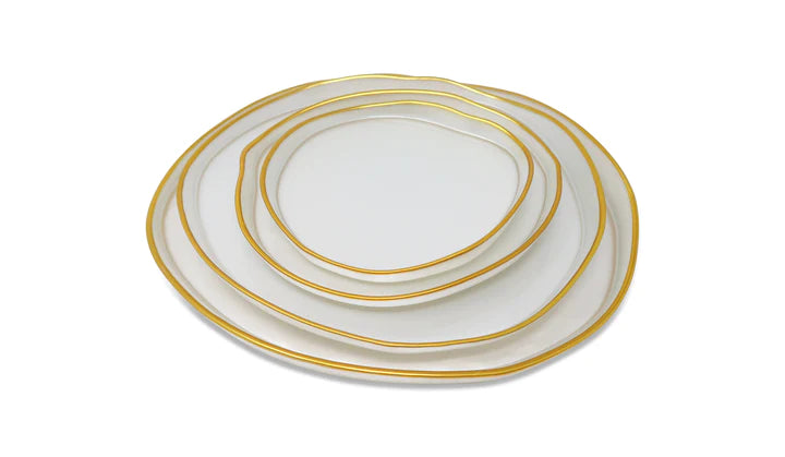 Vivience White/Gold Organic Shaped Dessert Plates 7.5" 4pc - The Cuisinet