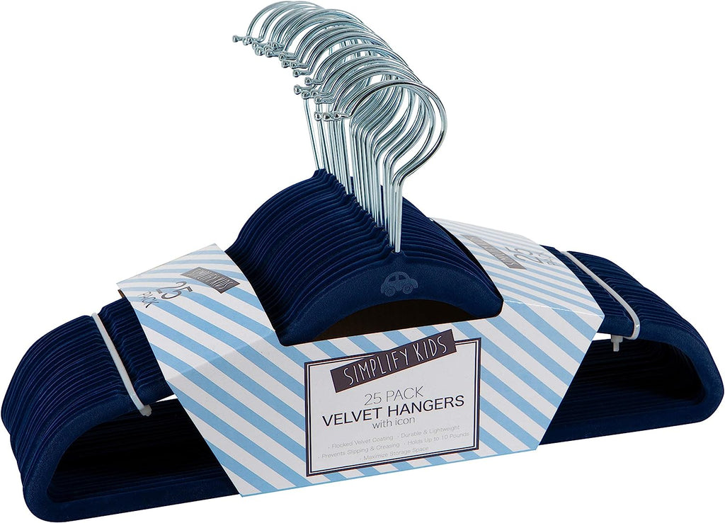 Simplify Navy Kids Velvet Hangers 25pc - The Cuisinet