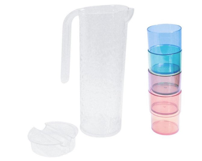 L. Gourmet Clear Hammer Design Pitcher with 4 Tumblers Set - The Cuisinet
