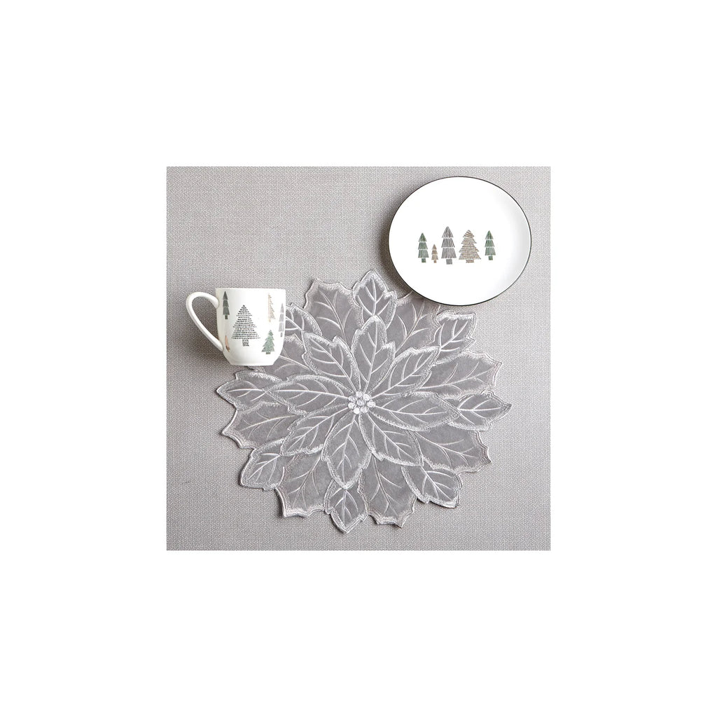 Silver Pointsettia Emroidered Placemat 1pc - The Cuisinet