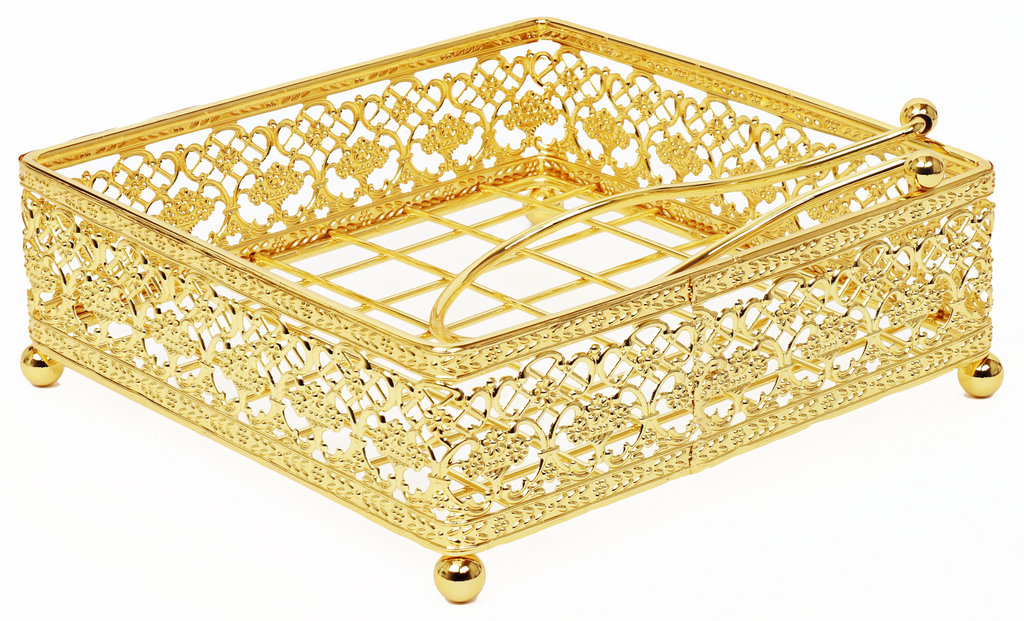 A&M Judaica Gold Plated Napkin Holder Flat Wire style with Weighted arm 7.5" 1pc - The Cuisinet