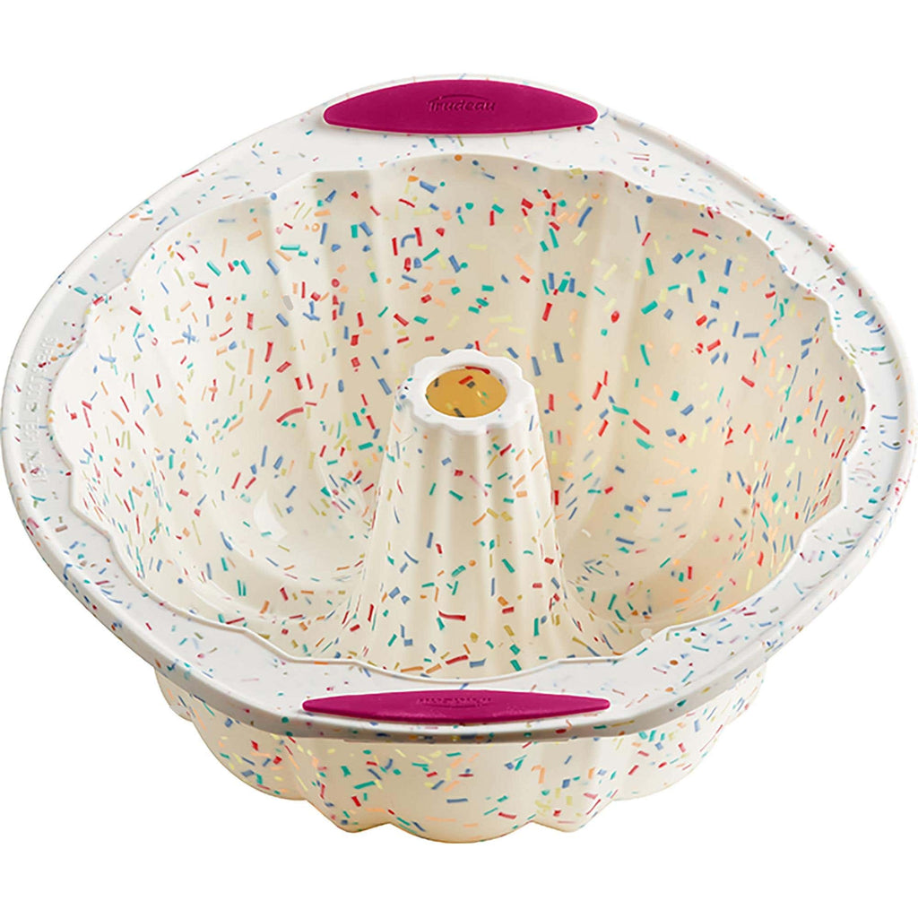 Trudeau 10-Cup Silicone Fluted Cake Pan in White Confetti - The Cuisinet