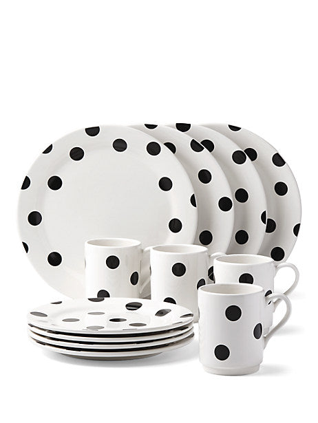 Kate Spade Black Deco Dot Dinnerware Set 12pc - The Cuisinet