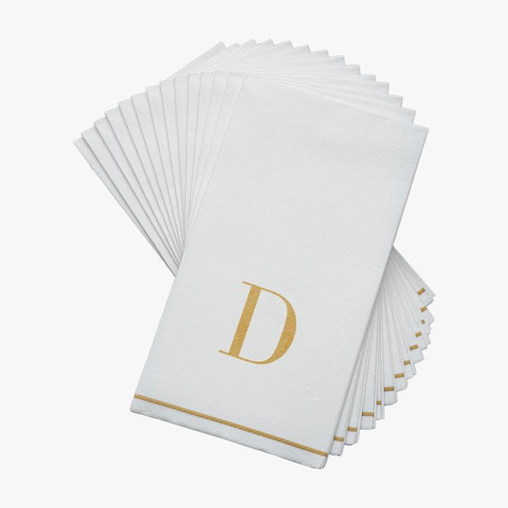 Luxe Party White/Gold D - Bodoni Script Initial Guest Paper Napkin 14pc - The Cuisinet