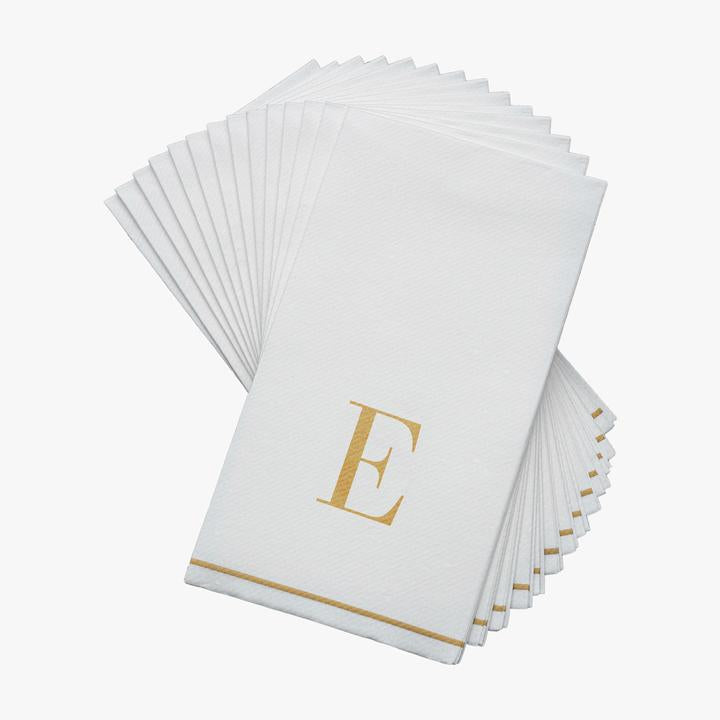 Luxe Party White/Gold E - Bodoni Initial Guest Paper Napkins 14pc - The Cuisinet