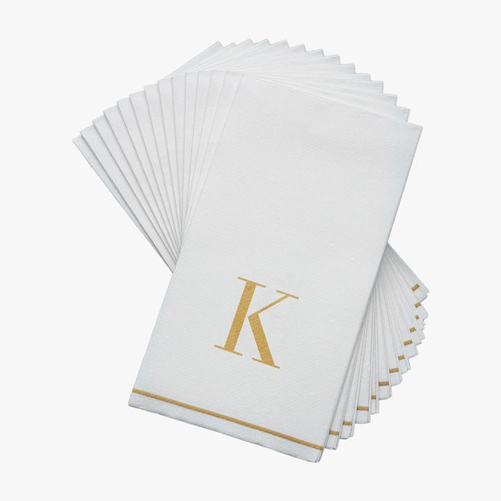 Luxe Party White/Gold K - Bodoni Initial Guest Paper Napkins 14pc - The Cuisinet