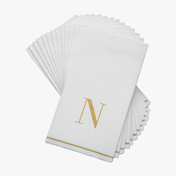 Luxe Party White/Gold N- Bodoni Initial Guest Paper Napkins 14pc - The Cuisinet