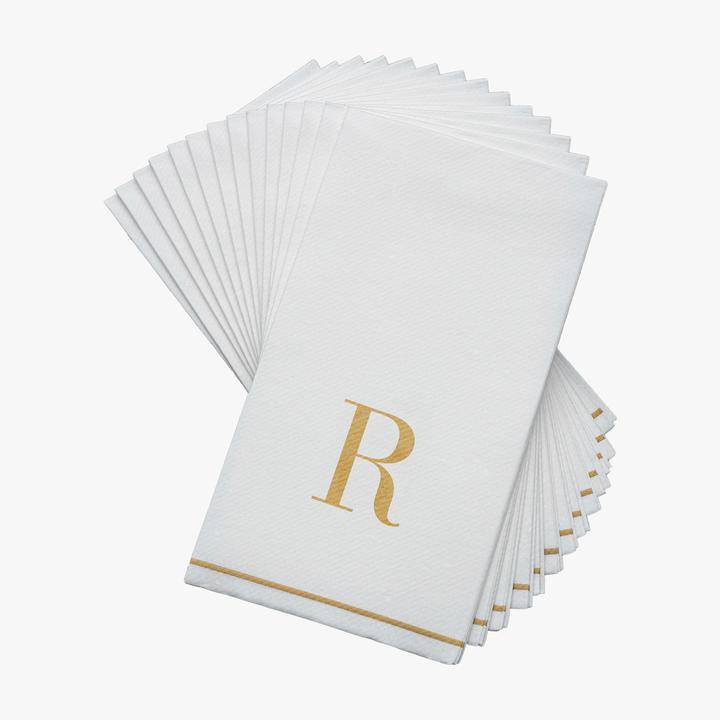 Luxe Party White/Gold R - Bodoni Script Initial Guest Paper Napkin 14pc - The Cuisinet