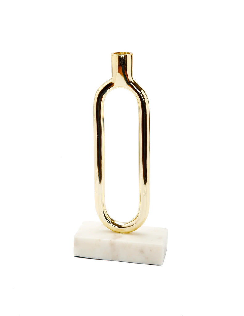 Classic Touch Gold Loop Taper Candle Holder on Marble Base - 11.75" 1pc - The Cuisinet