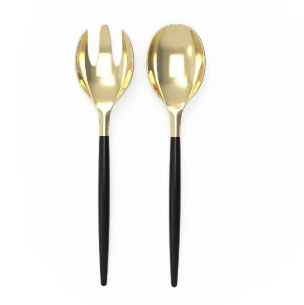Luxe Party Black/Gold Plasting Serving Fork Spoon Set 10.25" 2pc - The Cuisinet