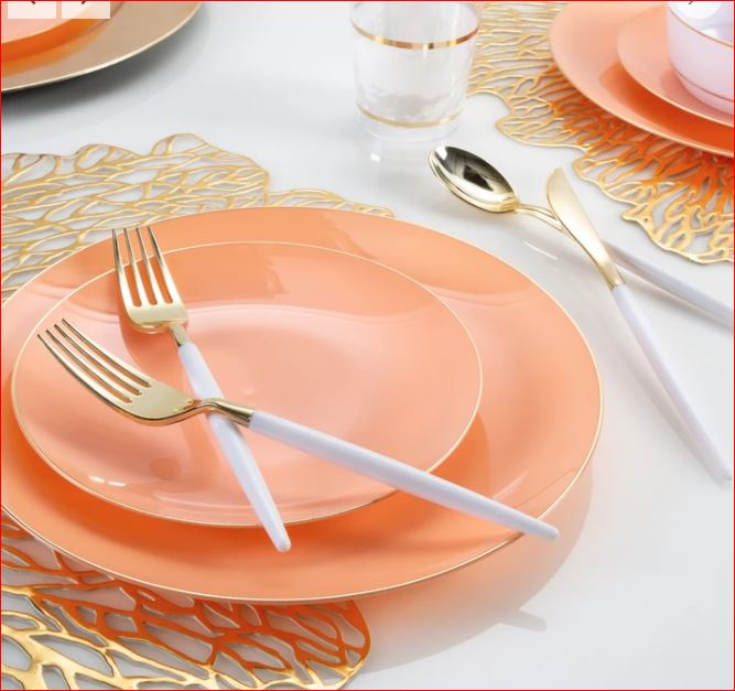 Luxe Party Coral/Gold Dinner Plates 10.25" 10pc - The Cuisinet