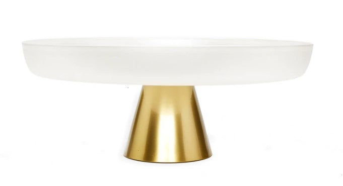Classic Touch White/Gold Glass Cake Plate on Stem 1pc - The Cuisinet