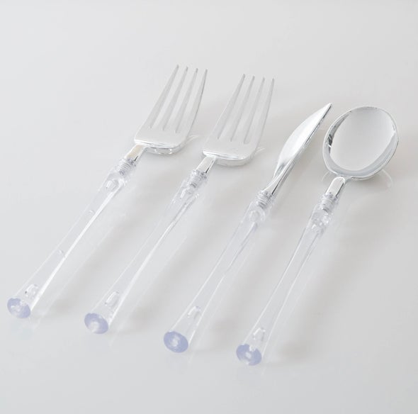 Luxe Party Clear/Silver Neo Classic Plastic Cutlery Set 32 Pieces - The Cuisinet