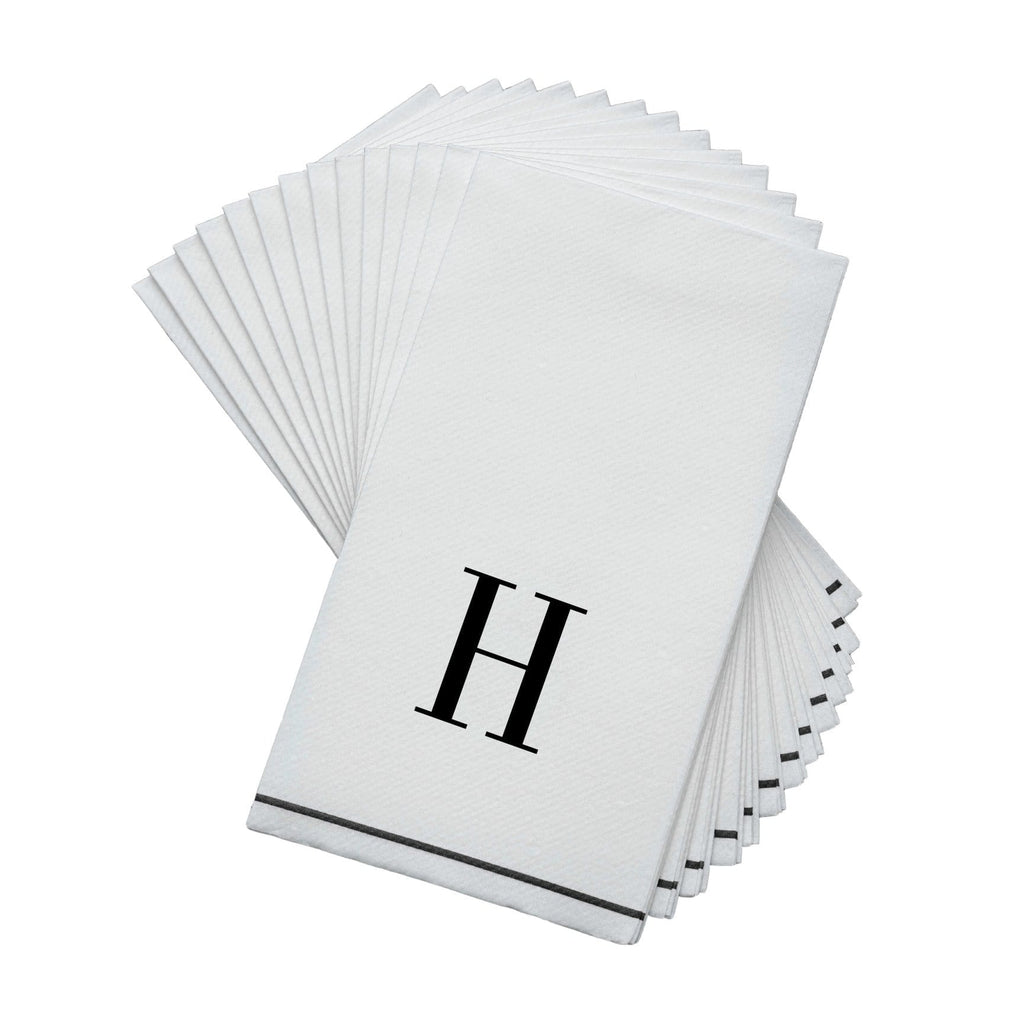 Luxe Party White/Black H - Bodoni Script Initial Guest Paper Napkin 14pc - The Cuisinet