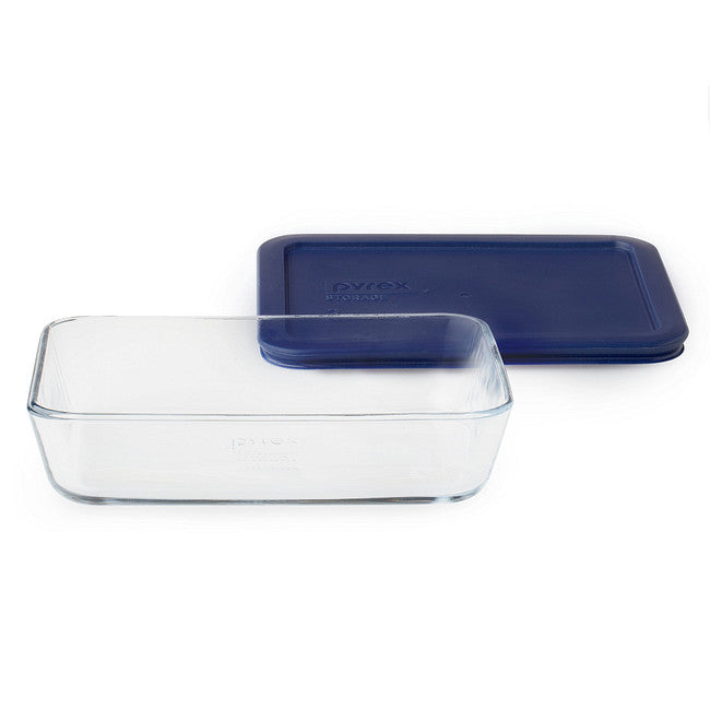 Pyrex 3-cup Rectangular Glass Food Storage Container with Blue Lid - The Cuisinet