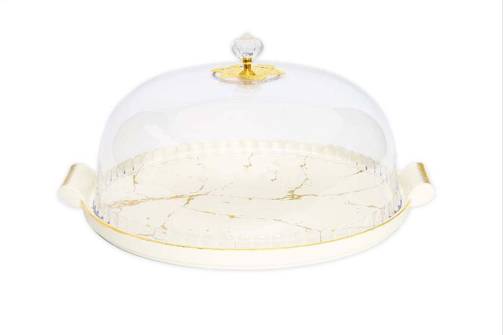 Classic Touch White/Gold Marble Cake Dome 1Pc - The Cuisinet