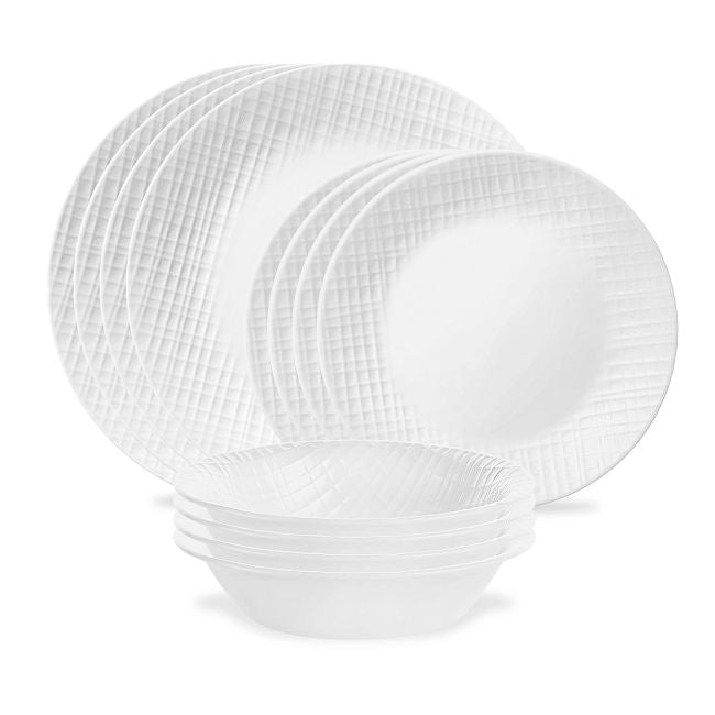 Corelle White Linen Weave Dinnerware Set 12pc - The Cuisinet