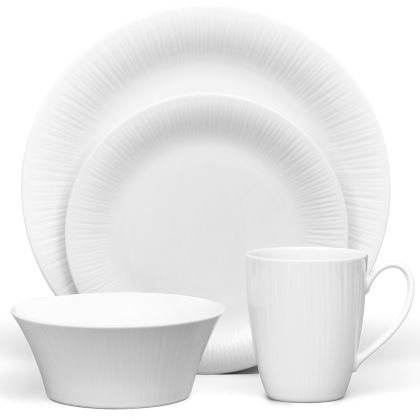 Noritake White Conifere Dinnerware Set 4-Pc Dinnerware Service for 1