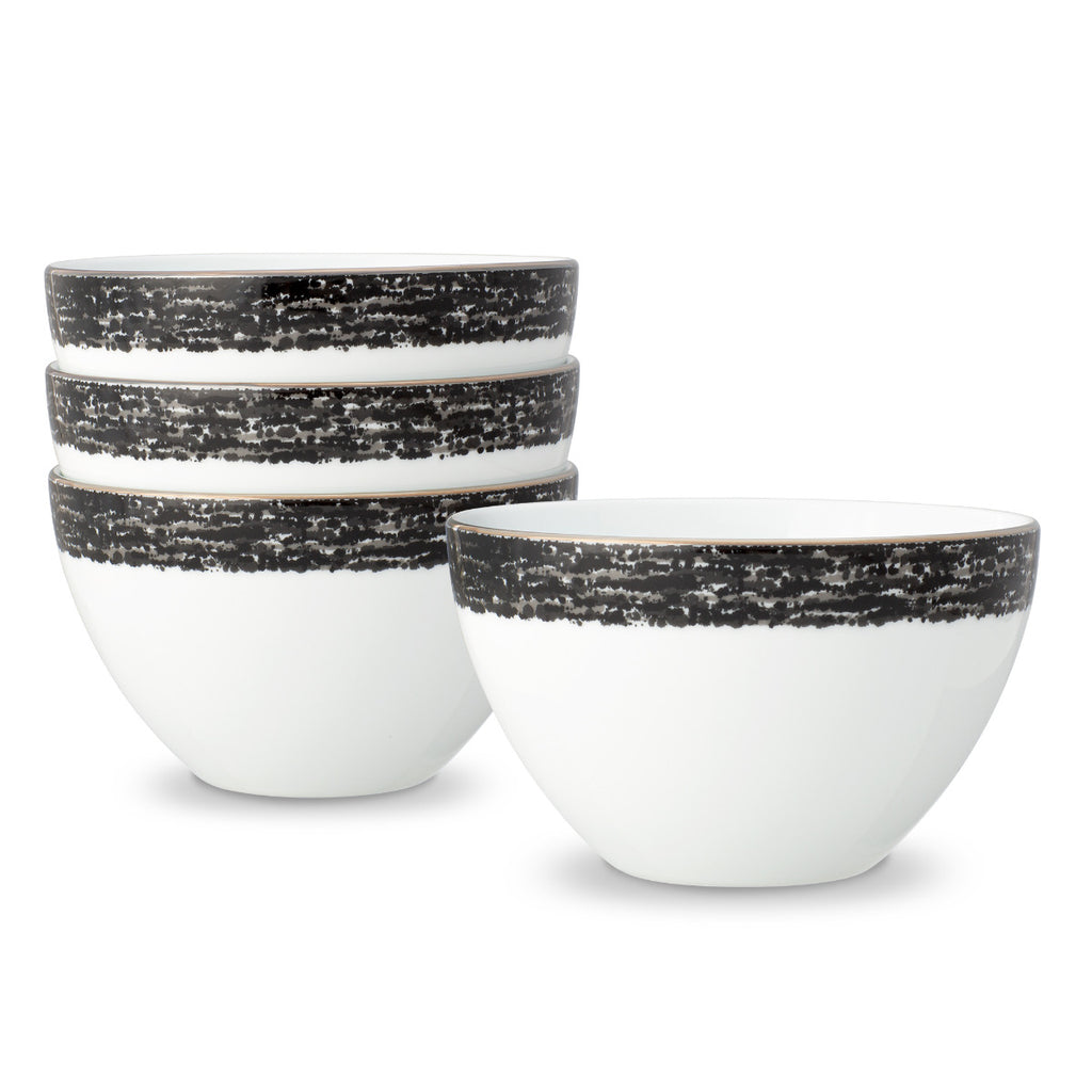 Noritake Black Rill Dinnerware Set Cereal Bowl 6" 4pc