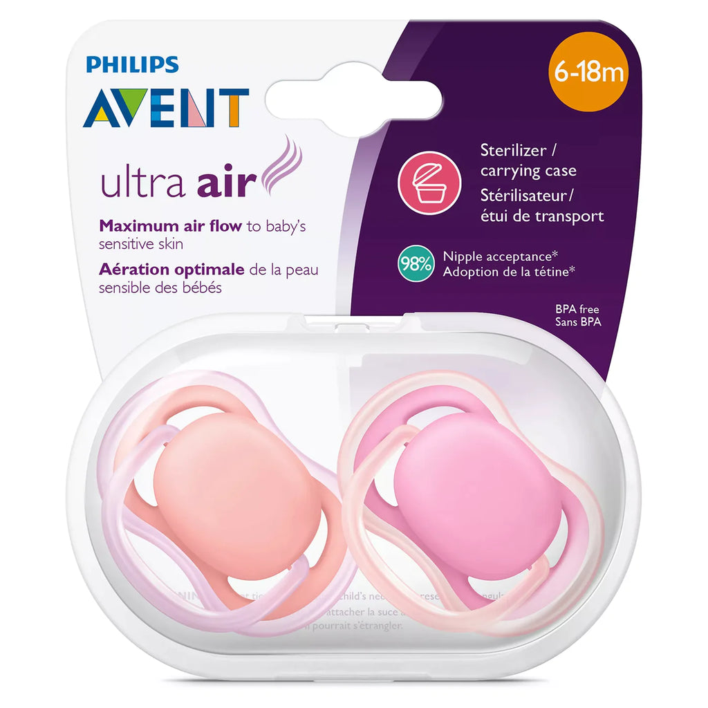 Philips Avent Ultra Air Pacifier, 0-6 months, pink, 2 pack - The Cuisinet
