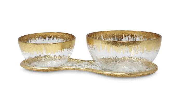 Vivience Gold 2 Bowl Relish Dish On Tray 3pc - The Cuisinet
