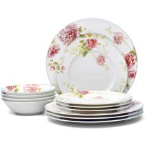 Noritake Pink Peony Pageant Dinnerware Set 12-Pc Service for 4