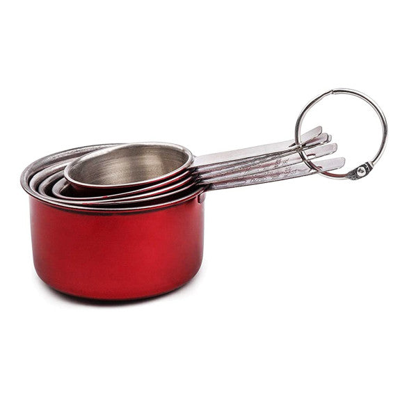 Red Stainless Steel Stackable Measuring Cups 5pc - The Cuisinet