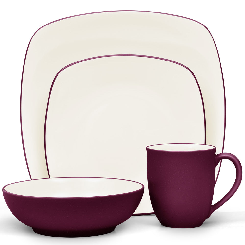Noritake Burgundy Colorwave Square Dinnerware Set 4pc Service for 1