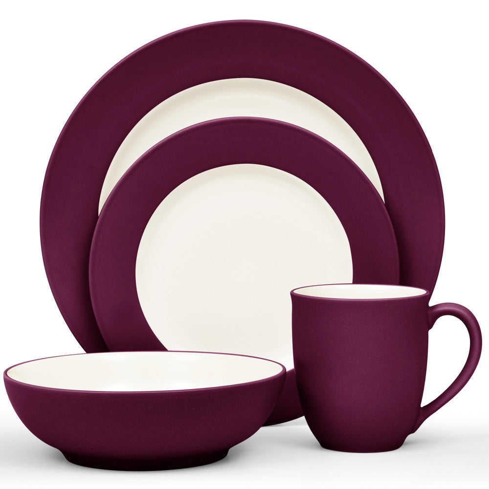 Noritake Burgundy Colorwave Rim Dinnerware Set 4pc Service for 1
