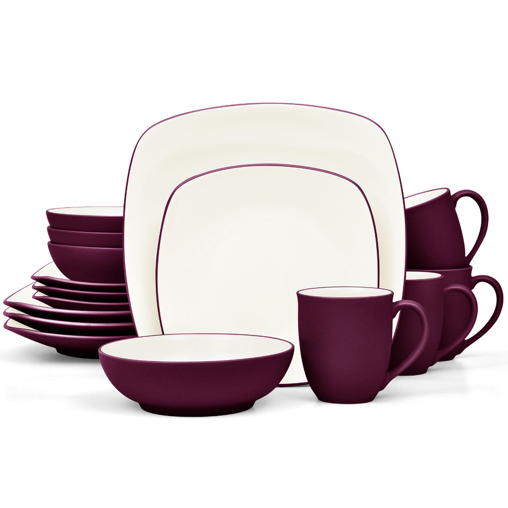 Noritake Burgundy Colorwave Square Dinnerware Set 16pc Service for 4