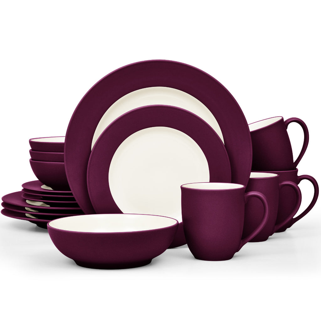 Noritake Burgundy Colorwave Rim Dinnerware Set 16pc Service for 4
