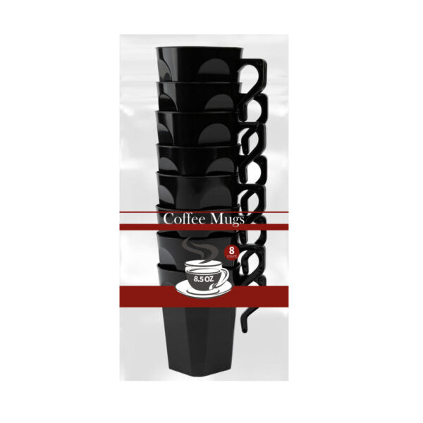Black Square Plastic Coffee Mugs 8.5oz 8pc