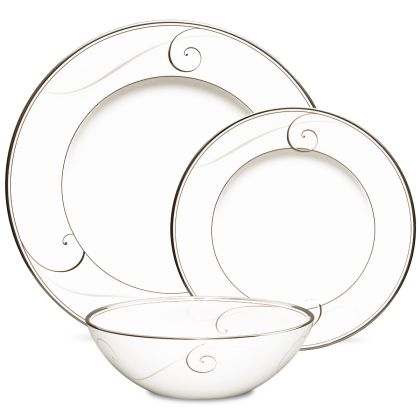 Noritake Silver Platinum Wave Dinnerware 3 Pc place setting