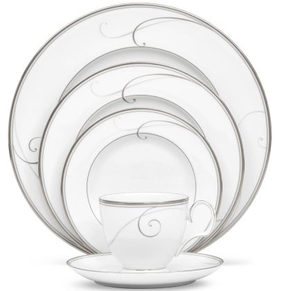 Noritake Silver Platinum Wave Dinnerware 5pc Place Setting