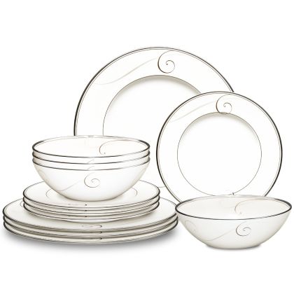 Noritake Silver Platinum Wave Dinnerware 12pc Dinnerware
