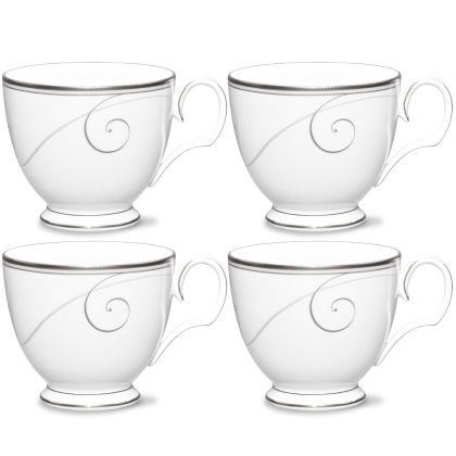 Noritake Silver Platinum Wave Dinnerware Cups 7oz 4pc