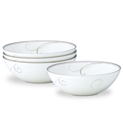 Noritake Silver Platinum Wave Dinnerware Soup Cereal Bowl 4pc