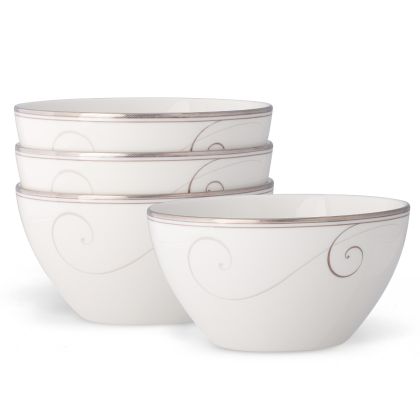 Noritake Silver Platinum Wave Dinnerware Rice Bowl 6" 4pc