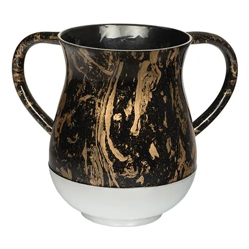 Aluminum Washing Cup Black & Gold With White Marble Texture 5" 1pc - The Cuisinet