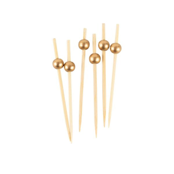 Bamboo Gold Ball Picks 3.5″ 100pc - The Cuisinet