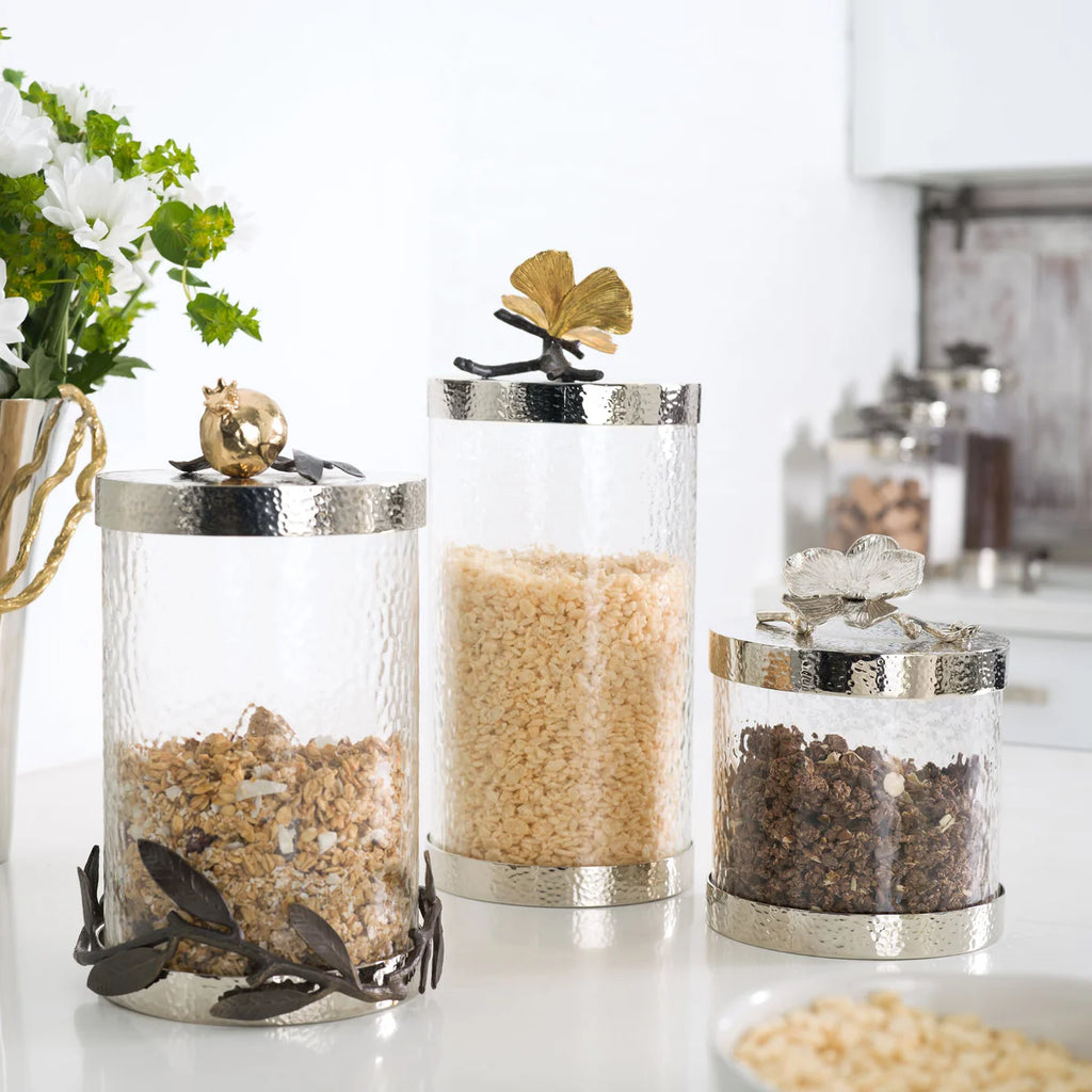 Micheal Aram Silver Butterfly Ginkgo Canister 5" 1pc