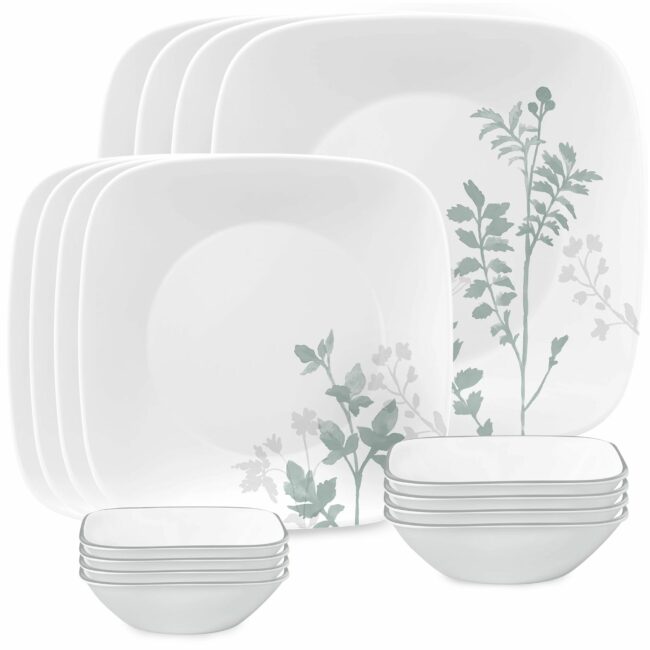 Corelle Green Square Amalie Dinnerware Set 16pc – The Cuisinet