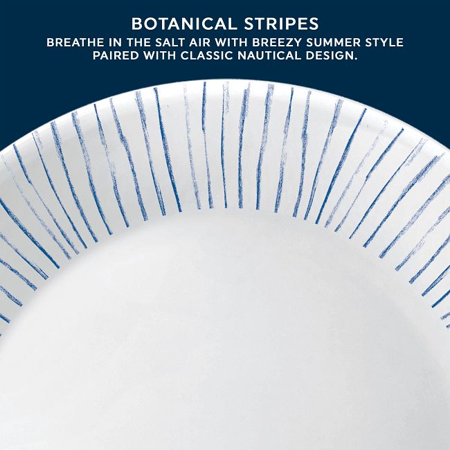 Corelle Blue Botanical Stripes Dinnerware Set 12pc - The Cuisinet