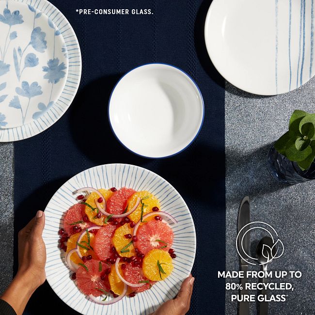Corelle Blue Botanical Stripes Dinnerware Set 12pc - The Cuisinet