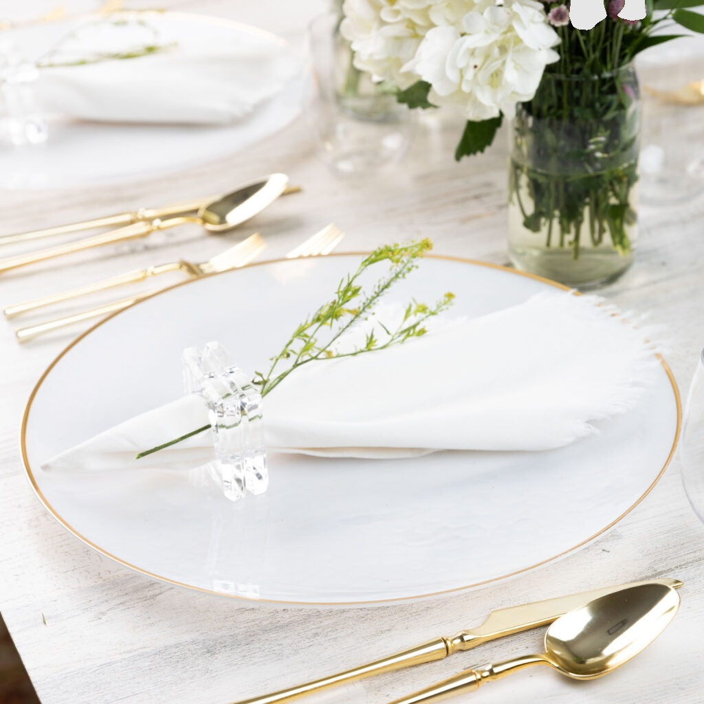 Chargers Hammered White Transparent Gold Rim  13″  4pc - The Cuisinet