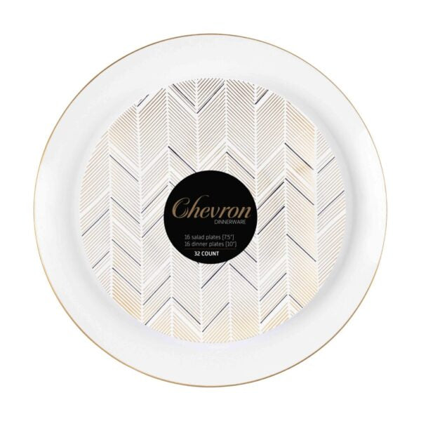 Organic Chevron Gold/Black Combo 7.5″ & 10″ Plates 32pc - The Cuisinet