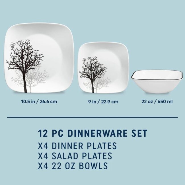 Corelle Black Square Timber Shadows Dinnerware Set 12pc