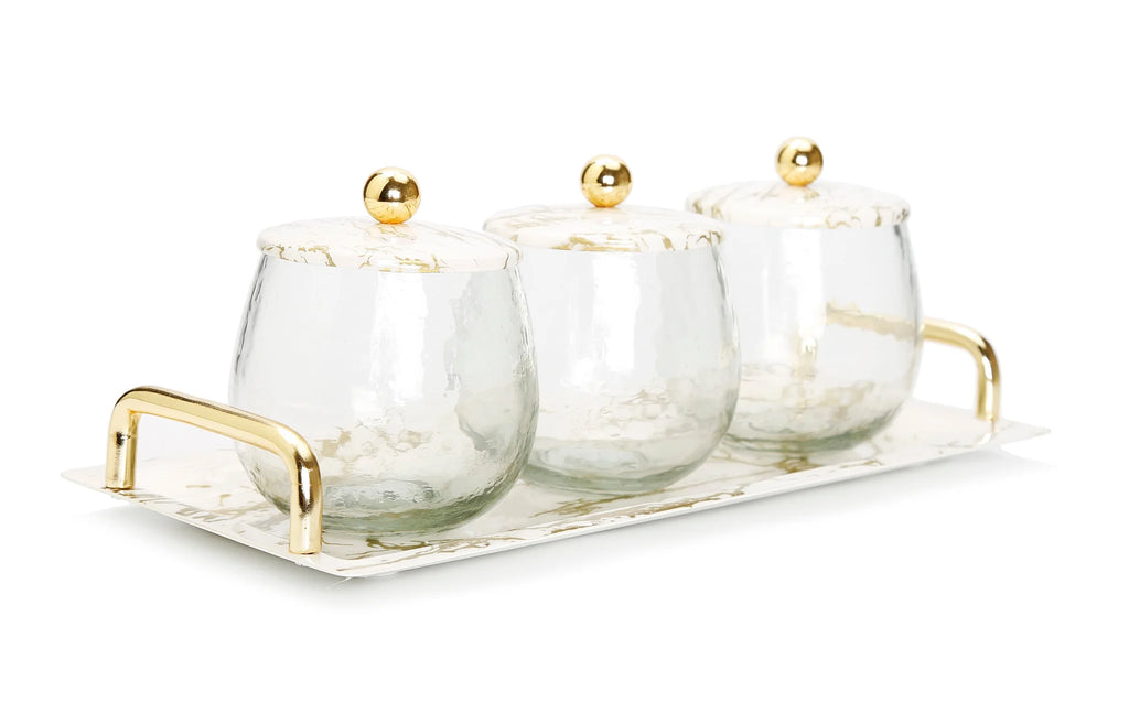 Classic Touch Gold Marble 3 Bowl Serving Dish - The Cuisinet