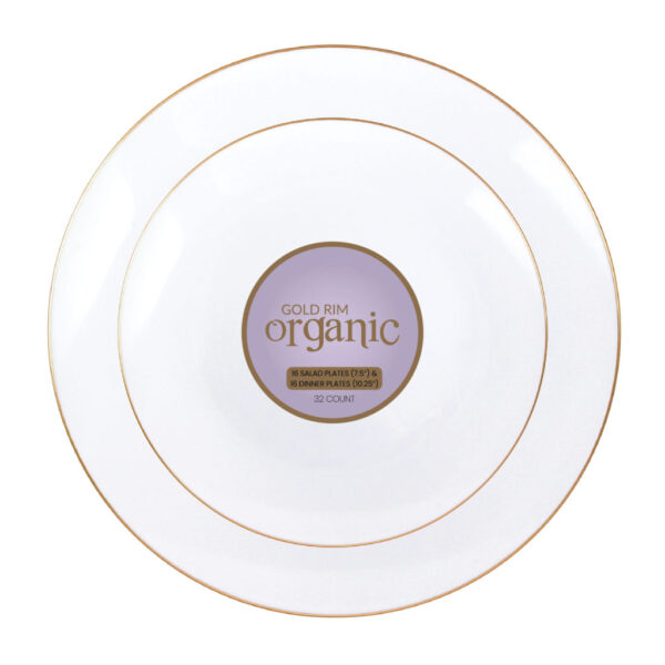 Organic White/Gold Rim Combo Plates 7.5″ & 10.25″ 32pc - The Cuisinet