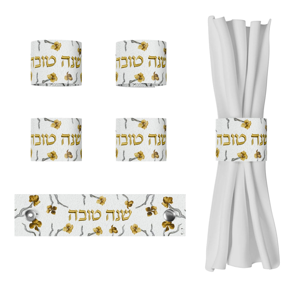 Feldart Golden Branch Rosh Hashanah Napkin Rings 4pc